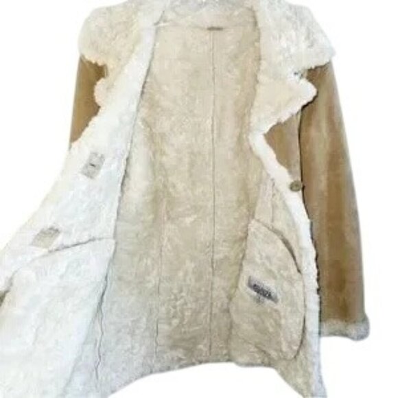 Wilsons Womens Vintage Beige Leather Suede Faux Fur Maxima Button Up Coat Jacket - Picture 3 of 11